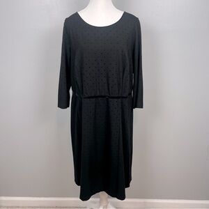 Talbots black on black velvet trim polka dot 3/4 sleeve midi dress, 14W.